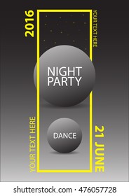 Night party poster or flyer template. Bright geometric elements. Vector. Cool modern illustration. Dance.DJ.