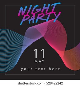Night party poster or flyer template. Bright geometric elements. Vector. Cool modern illustration. 