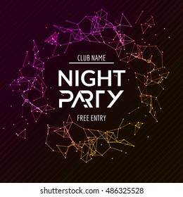 Night Party poster. Shiny banner club disco. Dj dance summer invitation.