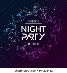 Night Party poster. Shiny banner club disco. Dj dance summer invitation.