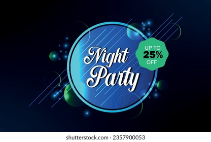 Night party sale. Neon background. Holiday shopping sign with flares and sparkles