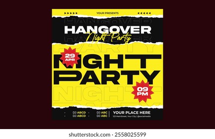 Night Party Socials Media. Creative poster, booklet, flyer or banner concept. Vector illustration.