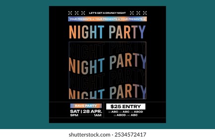 Night Party Socials Media. Invitation from a nightclub to a music event. Vector illustration.