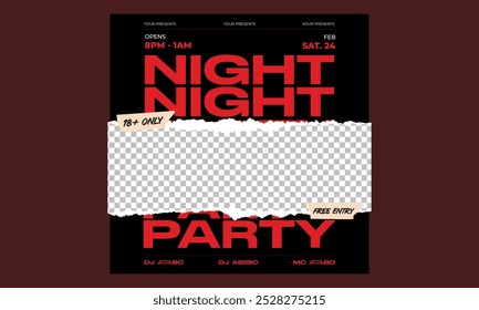 Night Party Socials Media. Light electro vector for music event concert disco, club invitation, festival poster, flyer