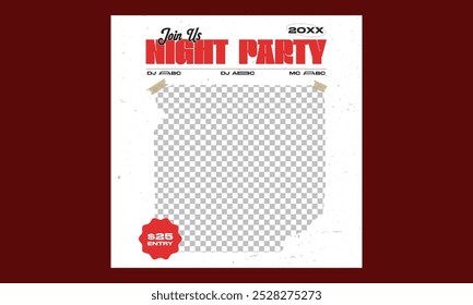 Night Party Socials Media. Light electro vector for music event concert disco, club invitation, festival poster, flyer