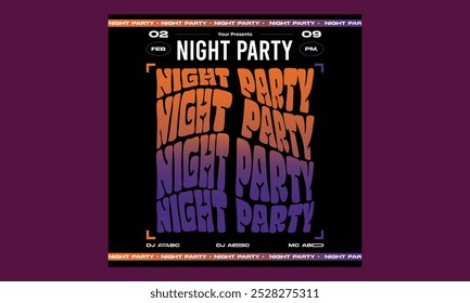 Night Party Socials Media. Light electro vector for music event concert disco, club invitation, festival poster, flyer