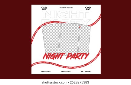 Night Party Socials Media. Light electro vector for music event concert disco, club invitation, festival poster, flyer