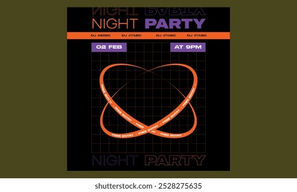 Night Party Socials Media. Light electro vector for music event concert disco, club invitation, festival poster, flyer