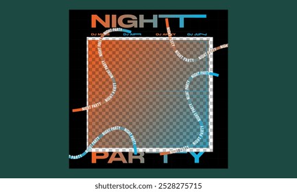 Night Party Socials Media. Light electro vector for music event concert disco, club invitation, festival poster, flyer