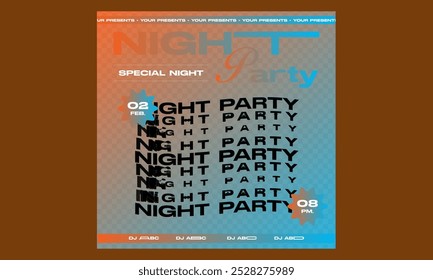 Night Party Socials Media. Light electro vector for music event concert disco, club invitation, festival poster, flyer