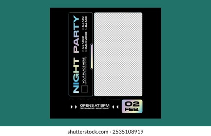 Night Party Socials Media. Vector illustration design for Poster, Banner, Flyer, Greeting, Card, Post, Cover.