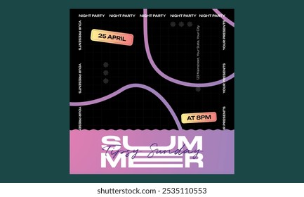 Fiesta Nocturna Medios Sociales. Diseño de Ilustración vectorial para cartel, Anuncio, volante, saludo, tarjeta, correo, cubierta.