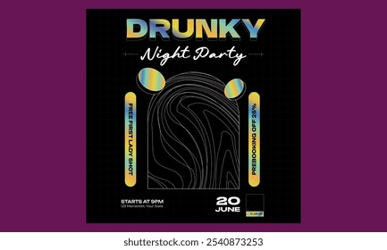 Night Party Socials Media. Vector template design for flyer, presentation, brochure.