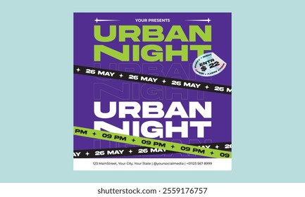 Night Party Socials Media. Vector template design for flyer, presentation, brochure.