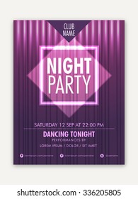 Night Party Template, Banner or Flyer presentation with details on stylish background. 