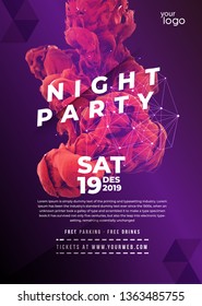 Night Party Template, Dance Party Flyer, Night Party Banner or Club Invitation design. - Vector