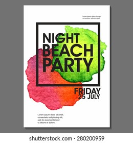 Night Party Vector Flyer Template - EPS10 Design. Watercolor spots.