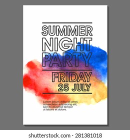 Night Party Vector Flyer Template - EPS10 Design. Watercolor spots.