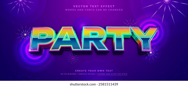 Night party vector text effect, colorful shiny graphic style