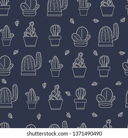 Night pattern with different cacti. Perfect for fabric, textile. Vector background