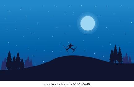 At night people skier Christmas
