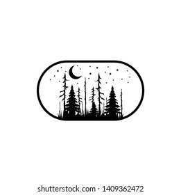 Night pine forest vintage logo on white background