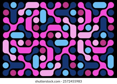Night Pink and Blue Modular Pattern Geometric Circuit Flow Design