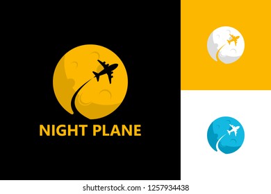 Night Plane Logo Template Design Vector, Emblem, Design Concept, Creative Symbol, Icon