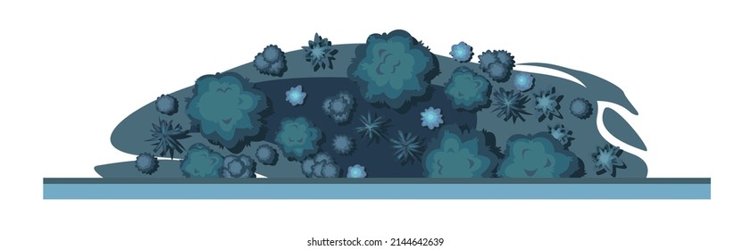 Night plant landscape top view. Isolated on white background. Wild forest trees and bushes. Dark twilight garden. Illustration in flat design. Vector.