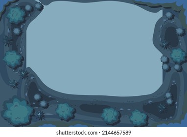 Night plant landscape top view. Wild forest trees and bushes. Dark twilight frame garden. Illustration in flat design. Vector.
