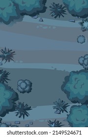 Night plant landscape top view. Wild forest trees and bushes. Dark twilight garden. Illustration in flat design. Vector.