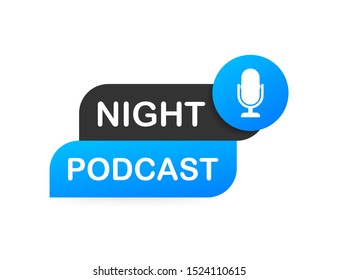 Night Podcast icon, vector symbol in flat isometric style isolated on color background. Vector illustration.