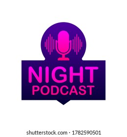 Night Podcast icon, vector symbol in flat isometric style isolated on color background. Vector stock illustration.