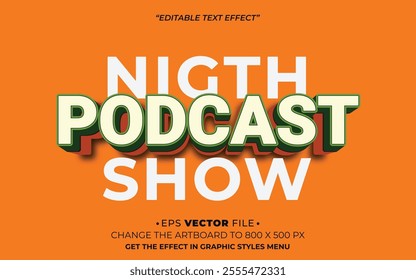 Night Podcast Show 3d text effect editable effect