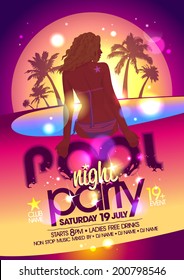 Night Pool Party Poster. Eps10