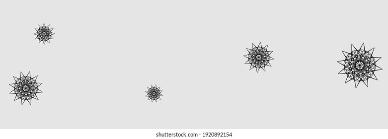 Night Print Christmas Winter Chaotic Sky Wallpaper. Dark Silver Holiday Santa Mandala Design Pic. Snowflakes Horizontal Stars Grey Snow Pattern. Black Ornamental New Year Black Wallpaper.