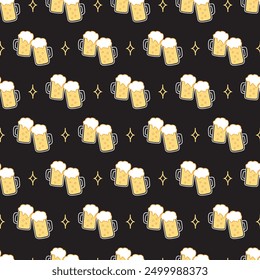 Night Pub Celebration Toasting Beer Mugs Pattern. Perfect for themed restaurant decor, party supplies, or any project catering to beer enthusiasts.