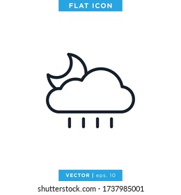 Plantilla de diseño vectorial de icono de lluvia nocturna. Signo y símbolo del tiempo. Trazo editable