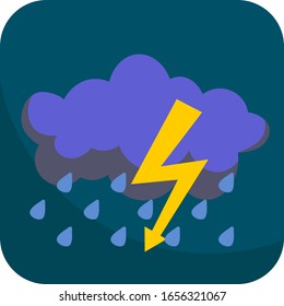 Lluvia nocturna con relámpago, icono simple con fondo azul oscuro