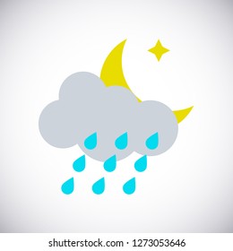 Night rain vector weather forecast icon on a white background.