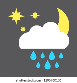 Night rain vector weather forecast icon isolated on a gray background.