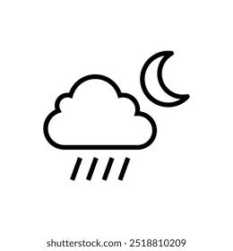 Noite Chuvoso e nuvens ícone de condições do tempo com Meia Lua. Previsão do tempo