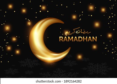 Nachtramadan-Hintergrund mit realistischem Mond und Kalligrafie-arabischer Text von Ramadan Kareem