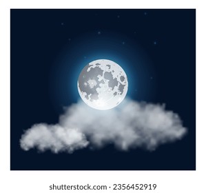 Night realistic background. Dark sky with full moon and cloud