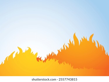 Night red forestry wood warm ignite wild grass glow flare ash view. Red sky text space. Line black hand drawn wildfire smoke risk dry climate hazard life icon logo sign concept design art sketch style