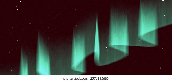 Night red sky with green Aurora and many stars in the shape of the milky way, astronomy background, Vector illustration. landscape