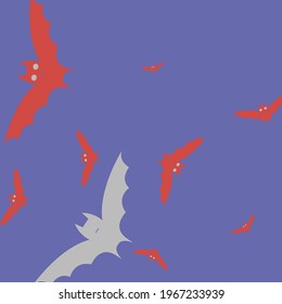 Night Retro Sky Print Flying Bats Art Pattern. Red Eyes Creepy Motion Background. Attack Pink Chaos Grey Halloween Art Illustration. Colorful Scary Purple Gothic Spooky Bats Vector Illustration.