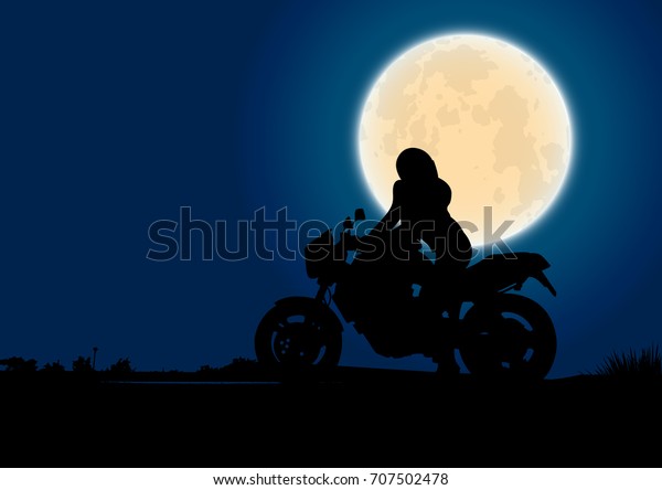 night ride, full moon, illustration, vector\
design, silhouette\
biker,