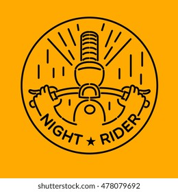 night rider, vector graphic illustration badge design logo art. isolated on yellow background.
