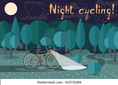 Night Riding On The Bike. Cycling At Night. Interesting Night Ride On A Bicycle In The Park. Night Cycling!